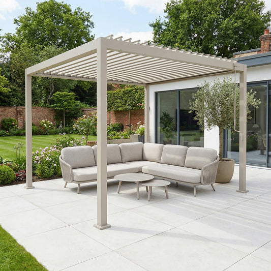 PergoSTET Lite 3m x 3m Metal Square Pergola in Latte